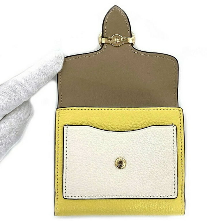 Authenticated Used Coach Bi-Fold Wallet Yellow White Gold George C4089  Leather COACH Small Retro Chalk Carriage Women's 