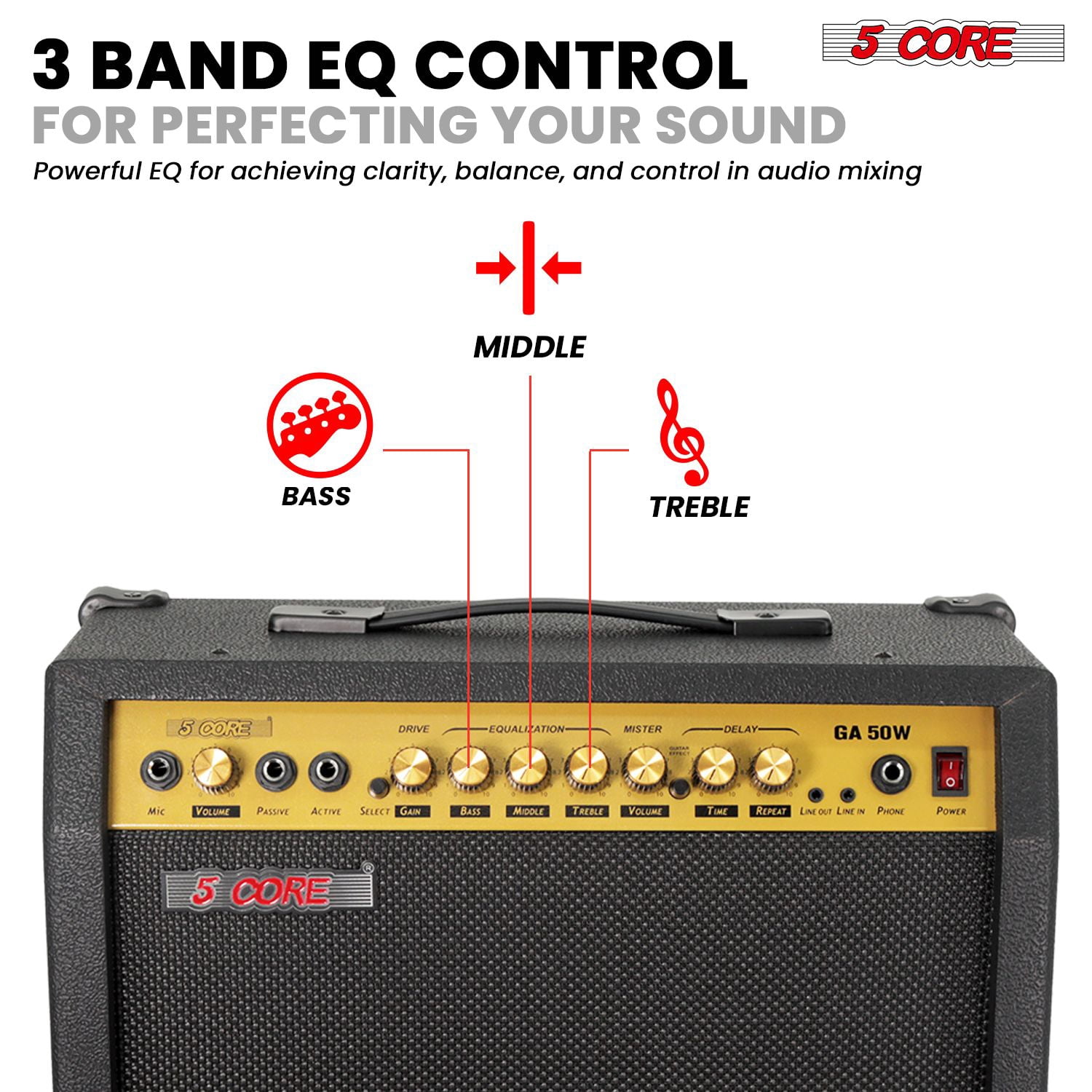 Guitar Amp 50 Watt Electric Amplifier w Built in 8" Speaker Portable Mini Amps w Aux