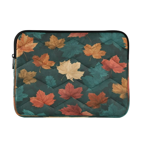 Quilted Laptop Sleeve for 13-16 Inch Laptops Protective Laptop Case Cover Lightweight Travel & Office Essentials Teal and Red Maple Leaves