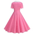 thumbnail image 4 of Cmfcve Polka Dot Swing Dress for Women 1950s Vintage Hepburn Style Party Midi Dress Short Sleeve A-Line Cocktail Dress With Button, 4 of 8