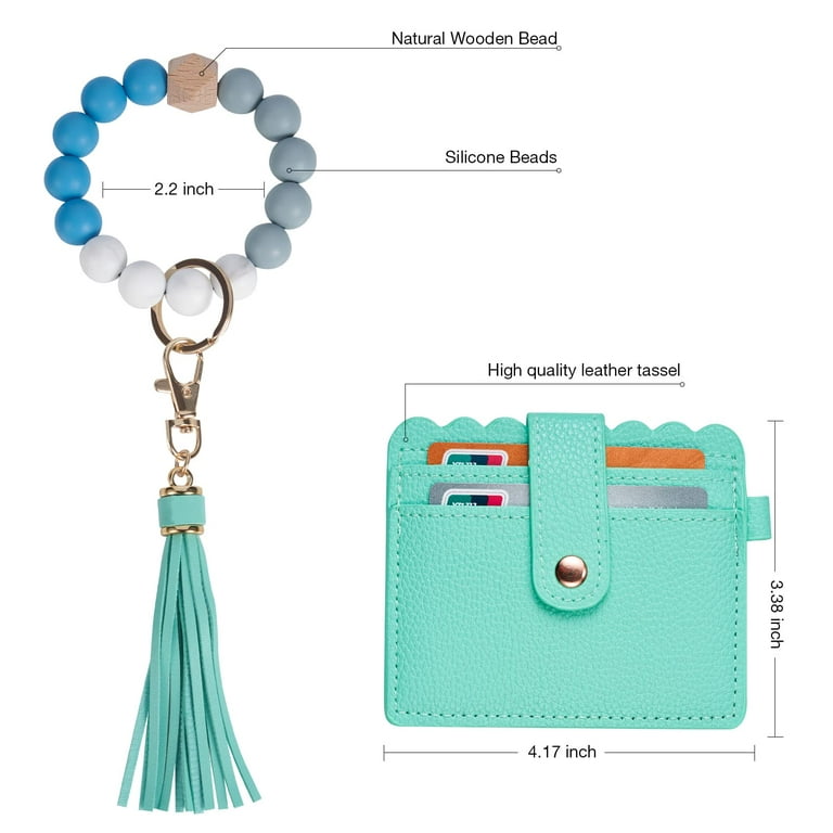  seavilia Blue Card Holder Keychain Wallet for Women