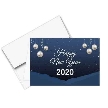 Happy Christmas Cards To Print 2020 Happy New Year – Blue Holiday Greetings Fold Over Cards & Envelopes, for Christmas and New Yrs Gifts and Presents | 25 Cards and 25 Envelopes per Pack | 5 x 7