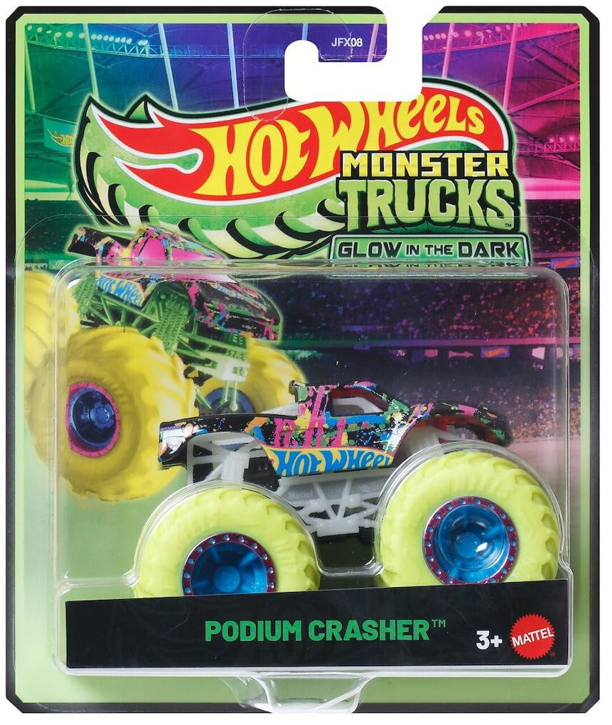 Hot Wheels Monster Trucks Glow in The Dark Collection, 5-Pack Set, Podium Crasher, Shark Wreak, Haul Y'all, Twin Mill, Night Shifter, Ages 3+ JFX08-979D