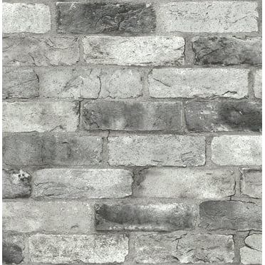 NuWallpaper Grey London Brick Vinyl Peel And Stick Wallpaper, 216-in by 20.5-in, 30.75 sq. ft.
