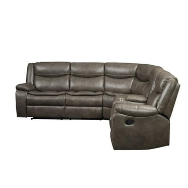 HomeRoots Taupe Faux Leather Reclining L Shaped Six Piece Corner Sectional With Console