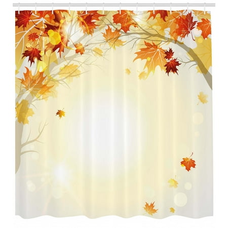 - Fall Shower Curtain, Soft Image of Faded Shedding Fall Leaves from Tree Motion in Nature Concept Print, Fabric Bathroom Set with Hooks, Multicolor, by Ambesonne