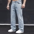 thumbnail image 5 of Men's Hip Hop Baggy Jeans Wide Leg Skater Denim Pants Casual Loose Fit Long Trousers Streetwear Size S-2XL Light Blue, 5 of 8