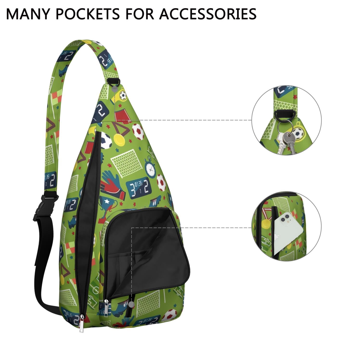 Sports Sling Backpack - Baseball, Football, Soccer, Basketball Print – Lightweight Crossbody Bag for Hiking, Gym, Travel – Athletic Gift for Sports Lovers