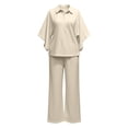 thumbnail image 7 of Breezora Women's Summer Casual Knit 2 Piece Outfit Batwing Sleeve Stand Collar Blouse Wide Leg Pants Loose Fit Set, 7 of 7