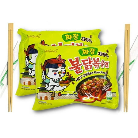 Samyang Jjajang Buldak Spicy Ramen  Korean Black Bean Sauce Hot Chicken Stir-Fried Noodles with Wooden Chopsticks 4.94 Oz. (Pack of (Best Sauce For Stir Fry Noodles)