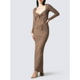 thumbnail image 2 of Biekopu Women's 2 Piece SKirt Outfits Solid Color Front Knot Tops Long Bodycon Skirt Set, 2 of 8