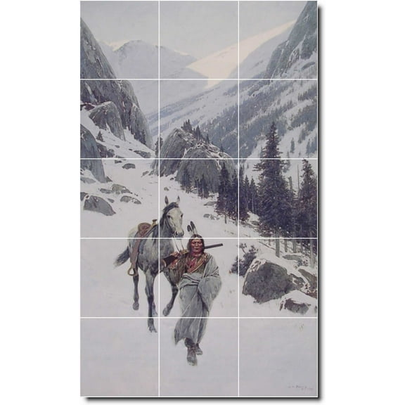 Ceramic Tile Mural-Henry Farny Indians Backsplash Tile Mural 24. 12.75" w x 21.25" h using (15) 4.25 x 4.25 ceramic tiles