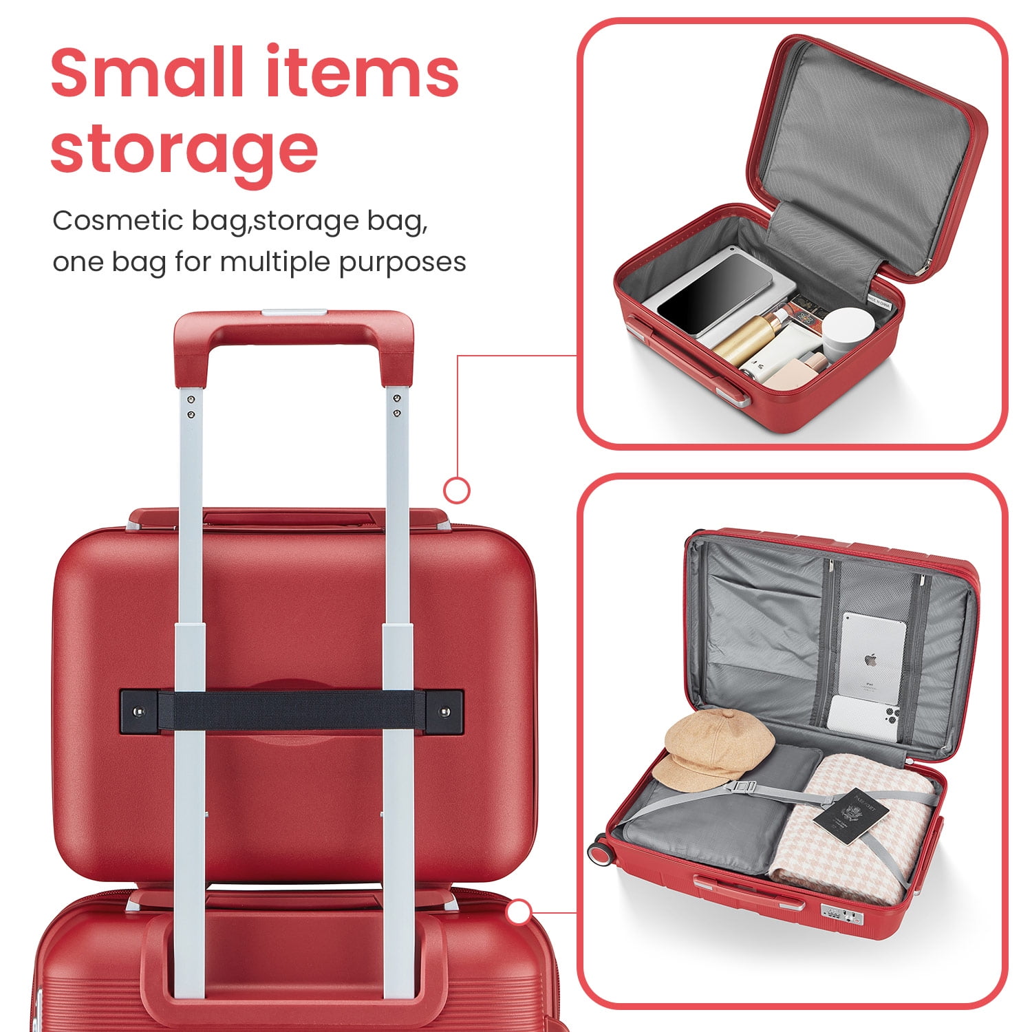 POWANLI 4 Piece Luggage Sets(14"20"24"28"）, PP Hardside Lightweight & Durable suitcase, Expandable, TSA Lock, Spinner Wheels, Airline Approved,(Wine Red)