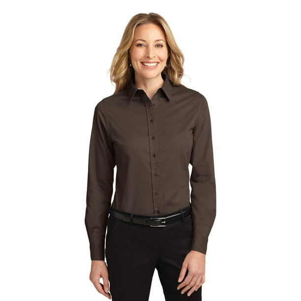 Port Authority Camiseta de manga larga para mujer de fácil cuidado S Coffee Bean/Light Stone Autoridad Portuaria L608