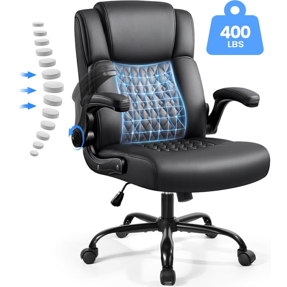 Waleaf Leather Office Chair,Wide Seat Small Computer Desk Chair Ergonomic Mid-Back Executive Chair with Back Support for Short People,Black