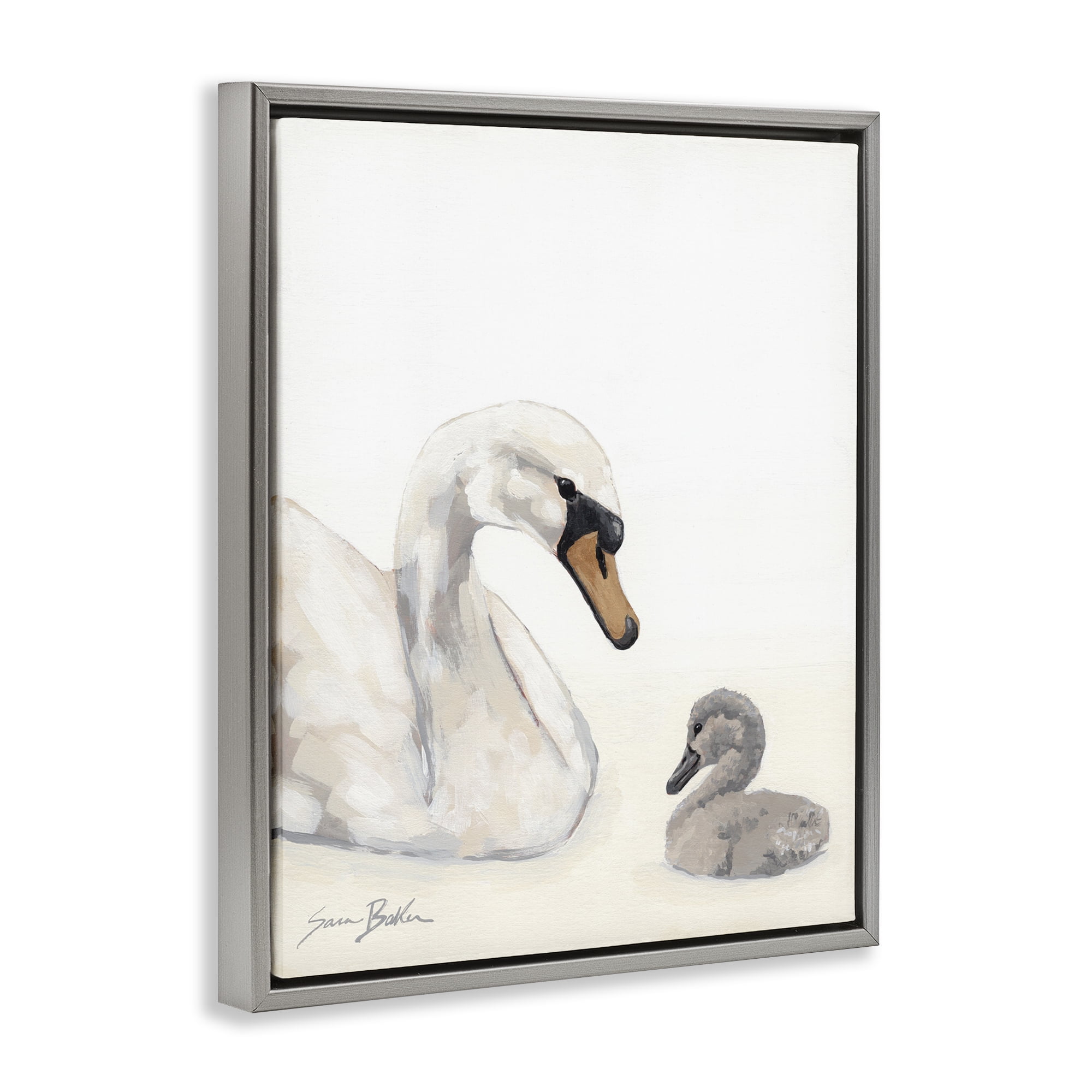 Stupell Industries Mother Swan & Cygnet Gray Framed Floater Canvas Wall Art, design by Sara Baker