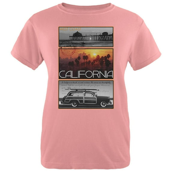 West Coast Postcard Pier Palm California Womens T Shirt Pink SM