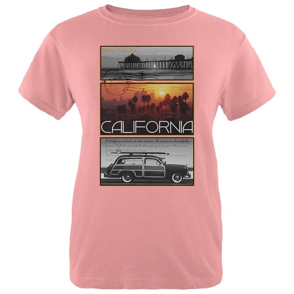 West Coast Postcard Pier Palm California Womens T Shirt Pink MD