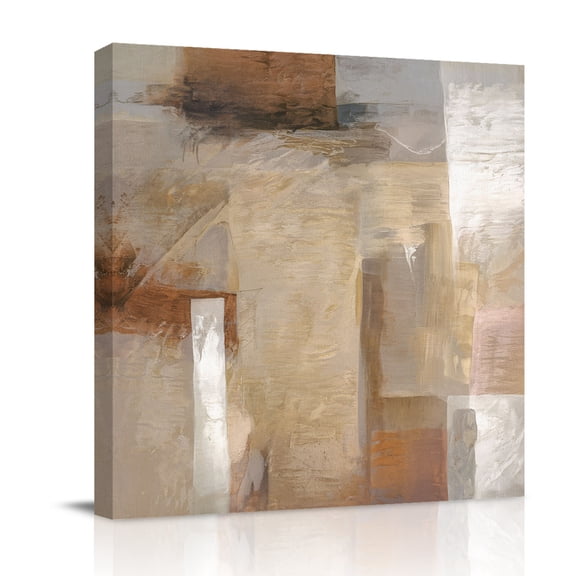 Canvas Wall Art, Brown Framed Canvas Prints for Living Room Bathroom, Abstract Paint Texture Retro Smudge Graffiti Art Gallery Wrapped Wall Decor for Home Office, Gifts, 12"x12" Ship Next Day