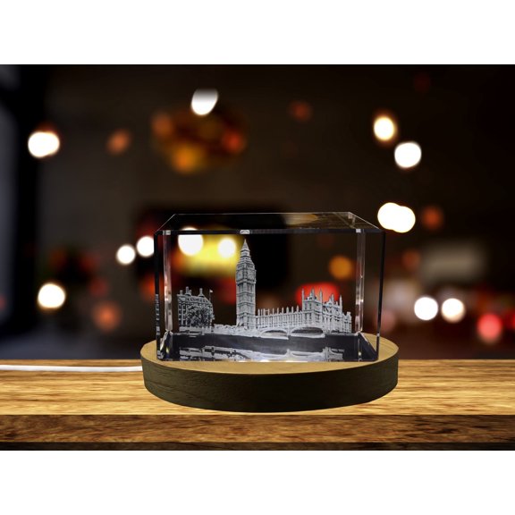 House of Parliament and Elizabeth Tower 3D Engraved Crystal Collectible Souvenir