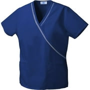 Indigo Ribbon Trim Mock Wrap Scrub Top