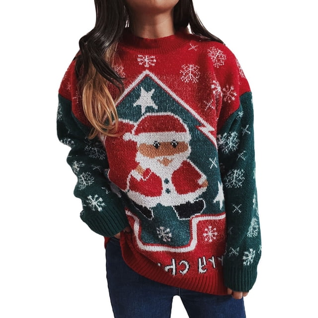 Suéter Navideño Mujer Gibobby de punto manga larga cuello redondo Rojo L