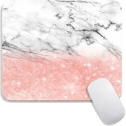 White Marble and Bright Pink Glitter Mouse Pad, Square Waterproof Mouse Pad Non-Slip Rubber Base MousePads for Office