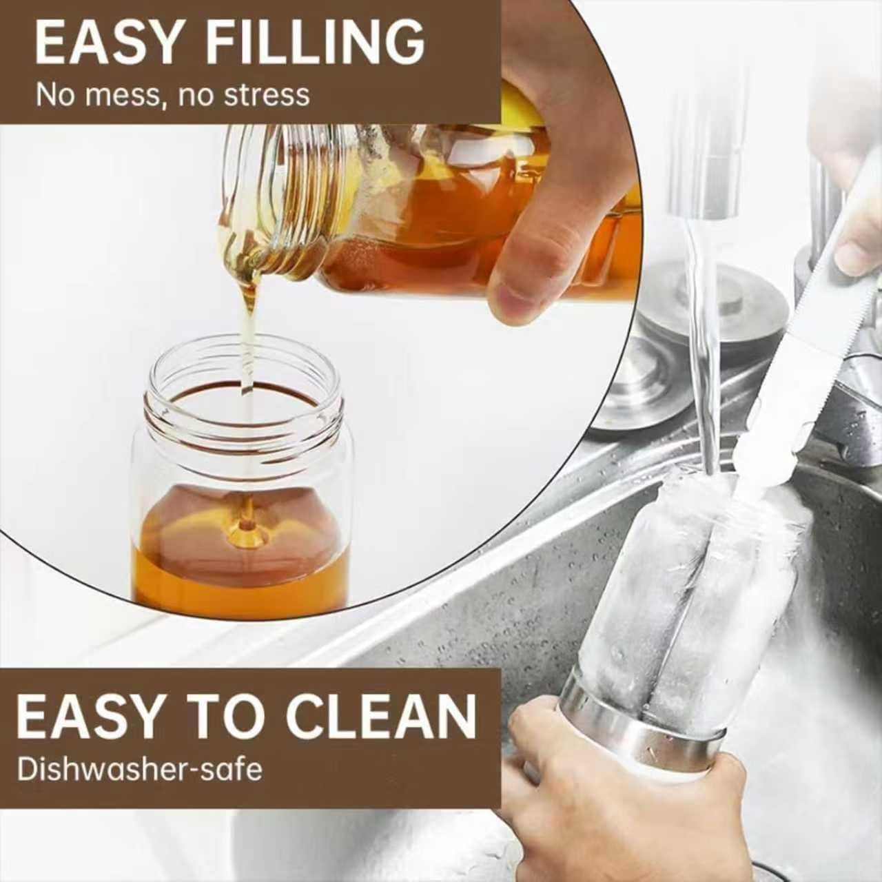 Honey Dispenser No Drip with Base,12 OZ Glass Honey Jar, Refillable No Drip Honey Jar with Handle, Clear Glass Syrup Dispenser for Honey, Maple Syrup, Coffee, Tea & Pancakes(Yellow,300ml)