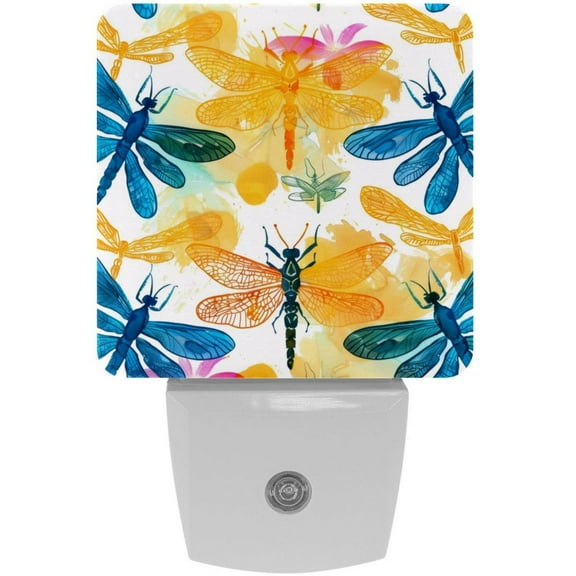 PhooArto Watercolor Dragonflies Colored Pattern Plug in LED Night Light Auto Sensor Dusk to Dawn Decorative Night for Bedroom, Bathroom, Kitchen, Hallway, Stairs, Baby's Room, Energy Saving