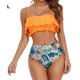 thumbnail image 5 of Toystoory Conjunto de traje de baño dividido para mujer, traje de baño con volantes acolchados en el pecho y tirantes Chinlon, ropa interior estampada a Deportes acuáticos Naranja L Toystoory OD021142-08, 5 of 6