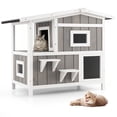 thumbnail image 1 of Costway Casa Exterior para Gatos de 2 Pisos de Madera con Puerta de Escape, 1 of 3