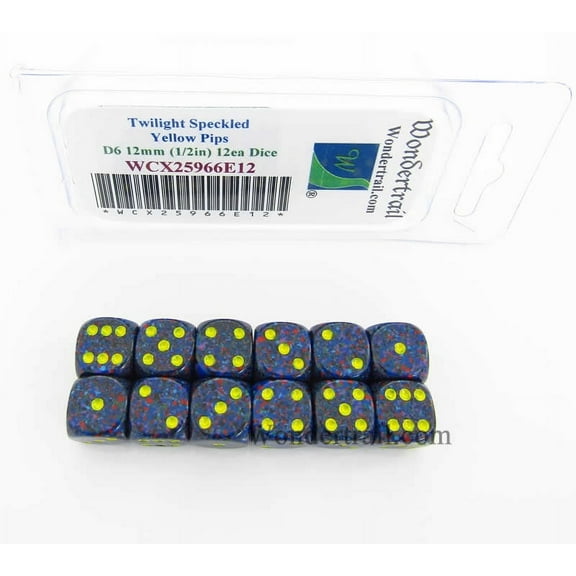 Twilight Speckled Dice with Yellow Pips D6 12mm (1/2in) Pack of 12 Wondertrail