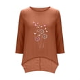 thumbnail image 5 of QETYUW Womens 3/4 Sleeve Tops Cotton Linen High Low Hem Crew Neck Shirts Floral Print Top Lightweight Loose Fit Tshirts Summer Casual Tshirt, 5 of 9