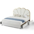 Shell Bed Board King Size Platform Bed Frame, Sherpa Fabric Upholstered Bed with ...