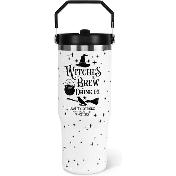 Witches Brew Vacuum Insulated 30oz Stainless Steel Tumbler with Lid and Straw - Gothic Cute Spooky Gift for Women, Kids, Teen Girls - Halloween Accessory