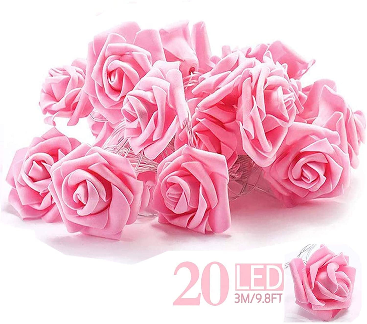 Guirlande Lumineuse, Rose Fleurs Guirlandes, 3M 20 LED À Piles Fleur Rose  Lampe Conte De Fée Marriage Jardin Fête Décoration De Noël Guirlande