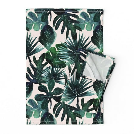 

Printed Tea Towel Linen Cotton Canvas - Tropical Leaves Blush Monstera Palm Jungle Baby B474 Print Decorative Kitchen Towel by Spoonflower