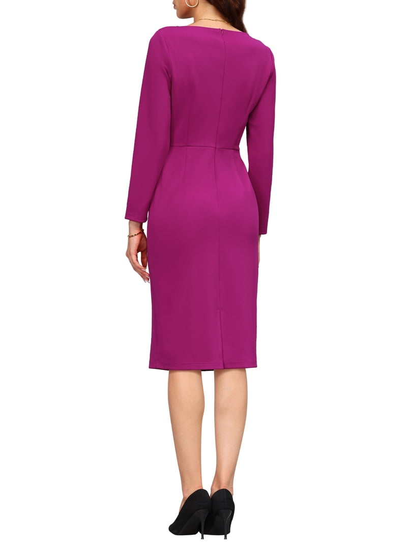 midi stretch dresses INSPIRE CHIC Women's Dress Formal Asymmetrical Neck Long Sleeve Midi  Stretch Dresses XL Purple