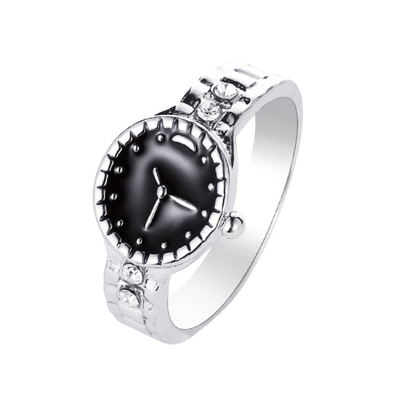 Watch Design Ring for Women, Clock Shape Ring with Cubic Zirconia, Unique Statement Ring, Fashion Jewelry, Gift Ring, Silver Tone Ring, Adjustable Ring, Novelty Ring, Women's Accessory