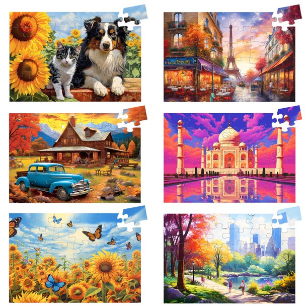 Puzzle Biarek, paquete de 6, 36 piezas grandes para personas mayores con bolsas de almacenamiento