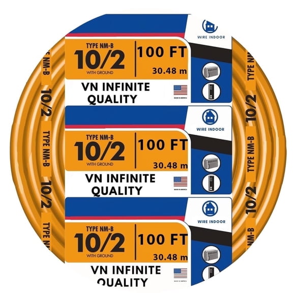 Solid Indoor 10/2 W/G NMB Cable Non-Mettallic Residential Indoor Wire 100 ft