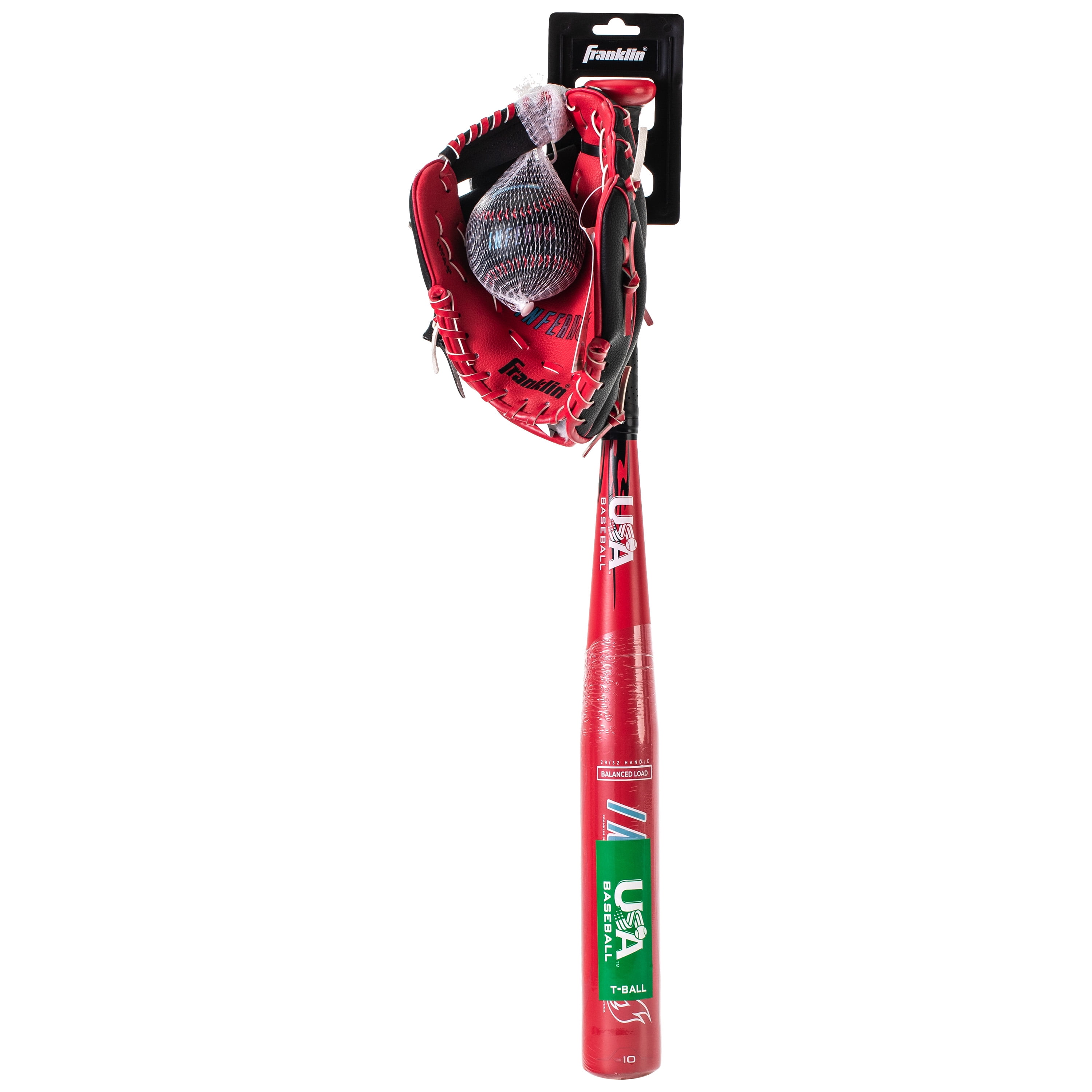 Franklin Sports Red Inferno Tee Ball Set - Youth 25" Bat, Drop 10 - Ball - 9" PVC Tee Ball Glove