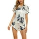 thumbnail image 1 of Traje de pijama Patrón único Cuello en V Bolsillo con botones Cómodo Ropa de dormir corta de dos piezas para mujer, 1 of 6