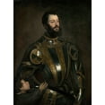 thumbnail image 2 of Tiziano Vecellio, Titian 19x24 Gold Ornate Wood Framed with Double Matting Museum Art Print Titled - Portrait of Alfonso dAvalos, Marchese del Vasto, in Armor with a Page, 2 of 4
