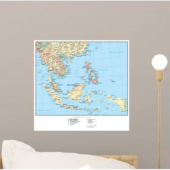 Map Southeast Asia Wall Mural Decal Sticker, Wallmonkeys Peel & Stick Vinyl Graphic (12 in W x 11 in H