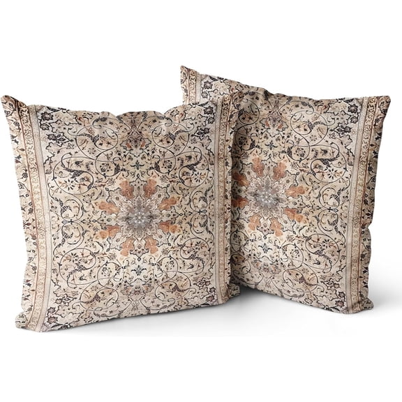 Boho Throw Pillow Covers 16x16 inch Set of 2 Ethnic Floral Cotton Short Plush Square Cushion Cover Standard Pillowcase for Men Women Home Decorative Sofa Armchair Bedroom Livingroom