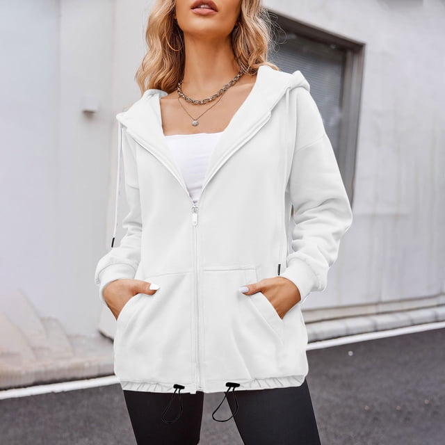 Sudaderas y chaquetas casuales con capucha de manga larga para otoño para mujer, sudaderas con capucha con cremallera, sudaderas casuales con cordón y bolsillos, abrigos para mujer