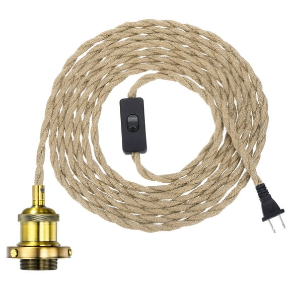 15.4Ft Pendant Light Cord Kit, Plug in E26 Socket Hanging Light with Switch Industrial Vintage Twisted Rope, Gold