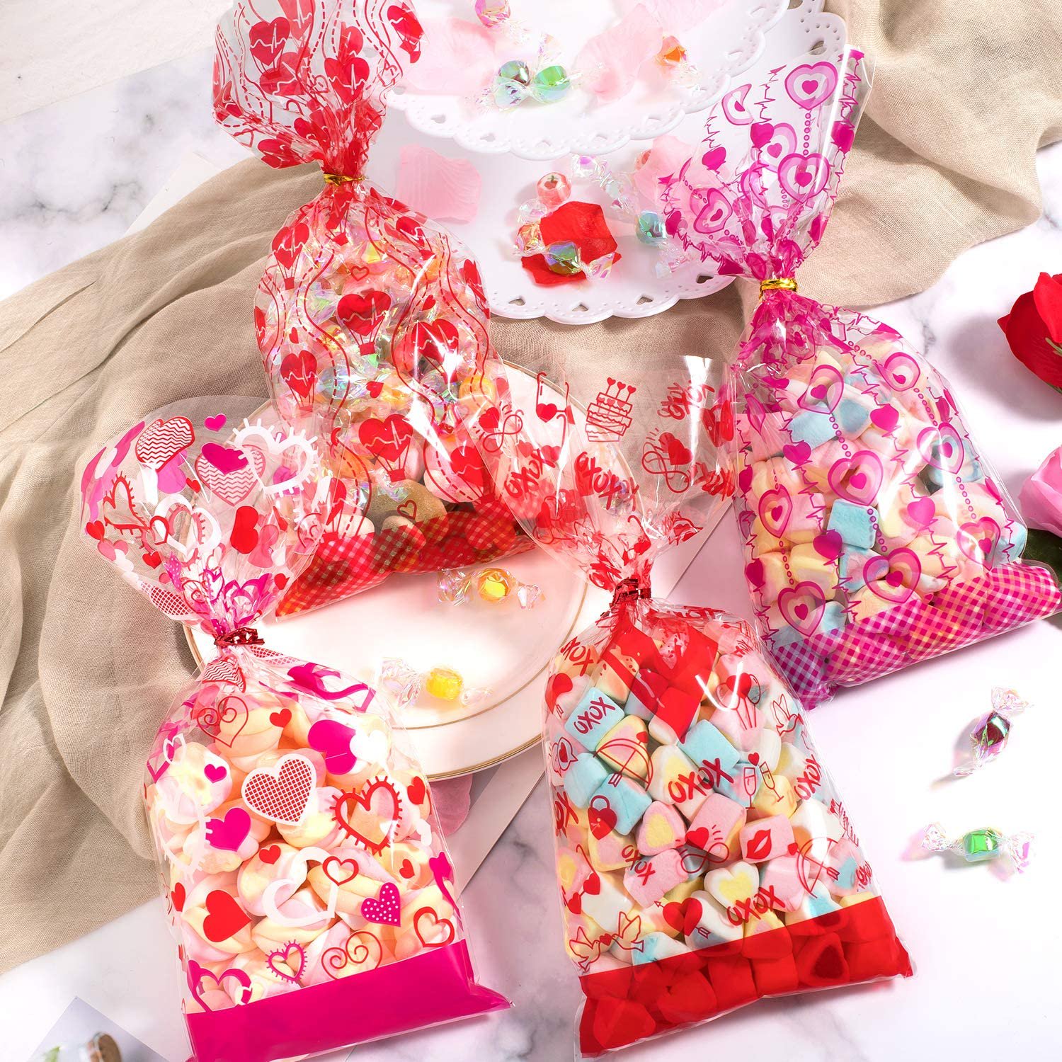 200 Sachets Bonbon Transparents 10x15cm + Rubans - Pour Bonbons, Biscuits, Cadeaux | Fêtes Et Mariages