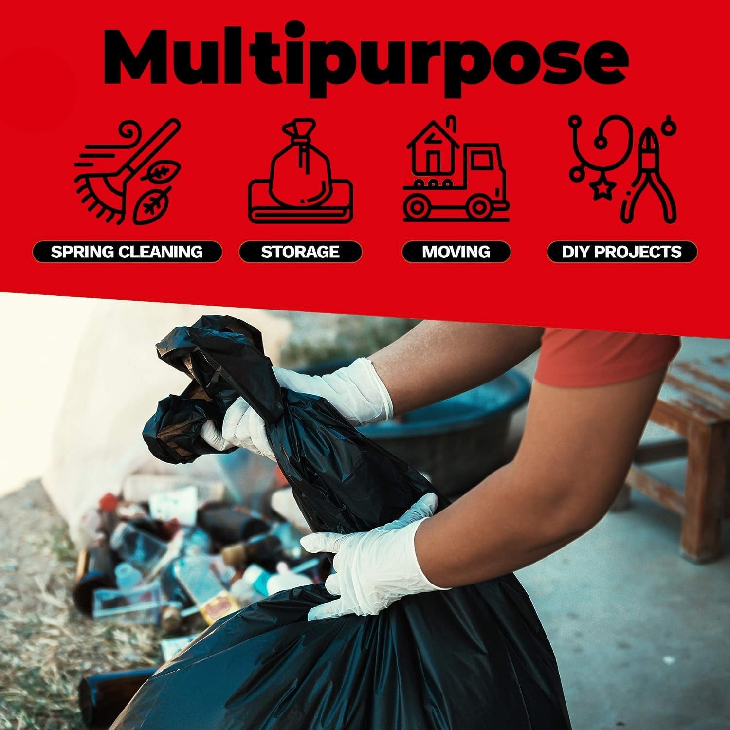 55 Gallon Trash Bags, 2.5 Mil Contractor Bags - 50 Count, Large 55-60 Gallon Trash Can Liners, Black Contractor Garbage Bags, 38 x 58"